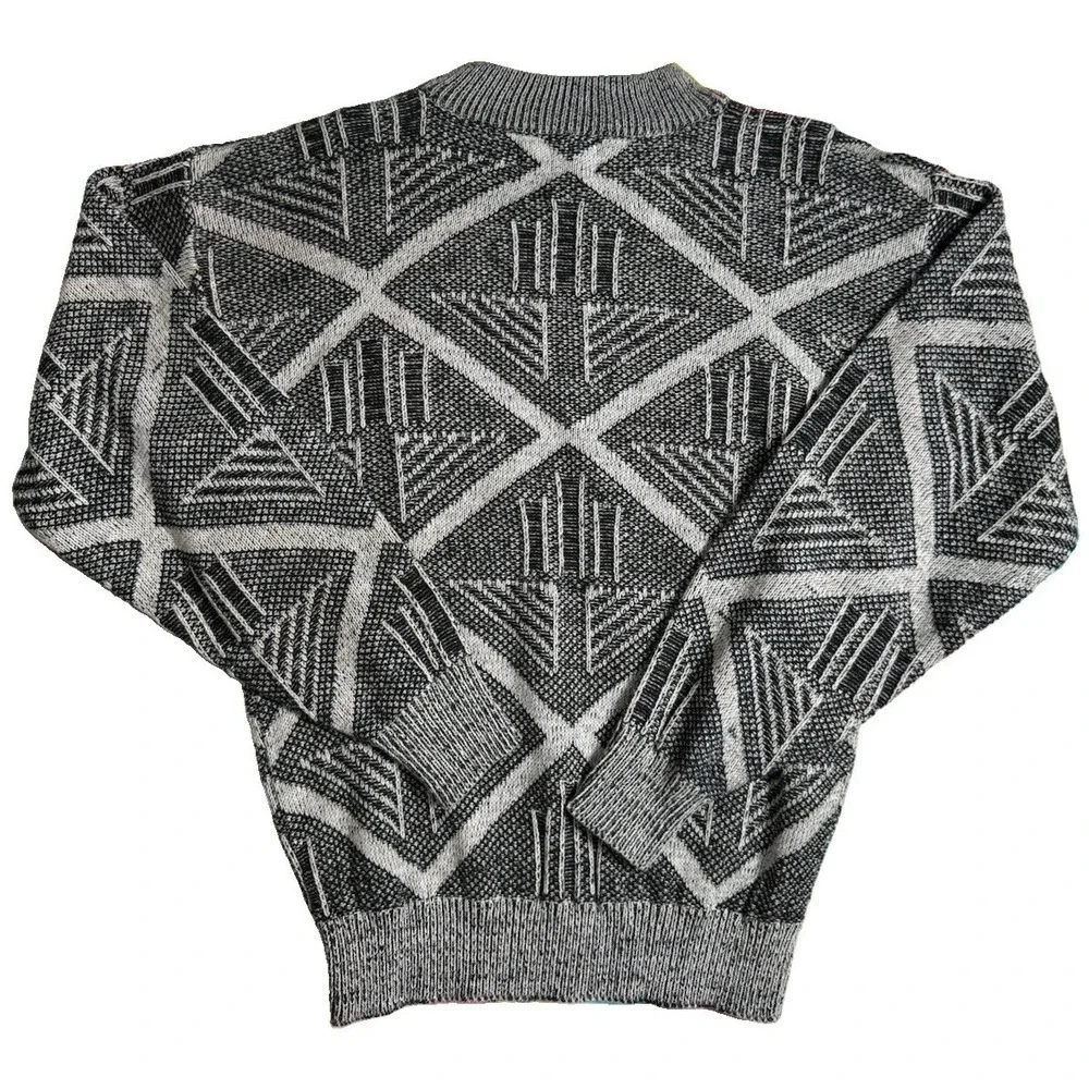 Vtg Jon 1 E Sweater Mens Medium Black Abstract Cosby Textured Chunky Knit 90s
